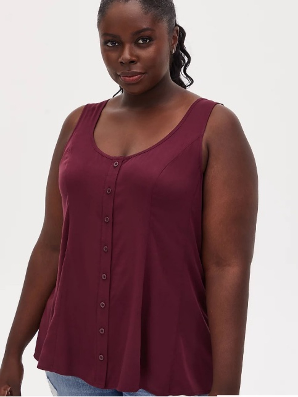 Torrid Winetasting Fit and Flare Stretch Challis Button Front Sleeveless Top-2X